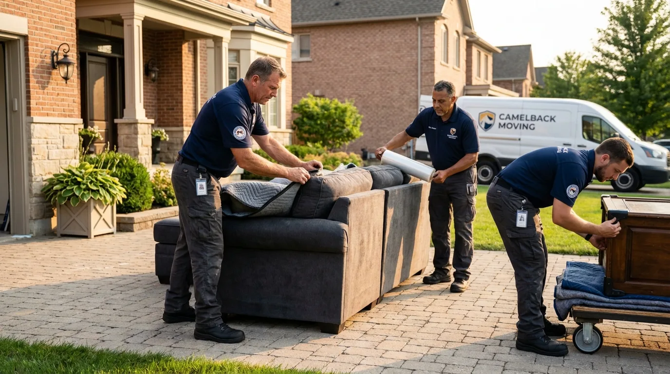 Large estate moving crew wrapping furniture in Naugatuck, CT