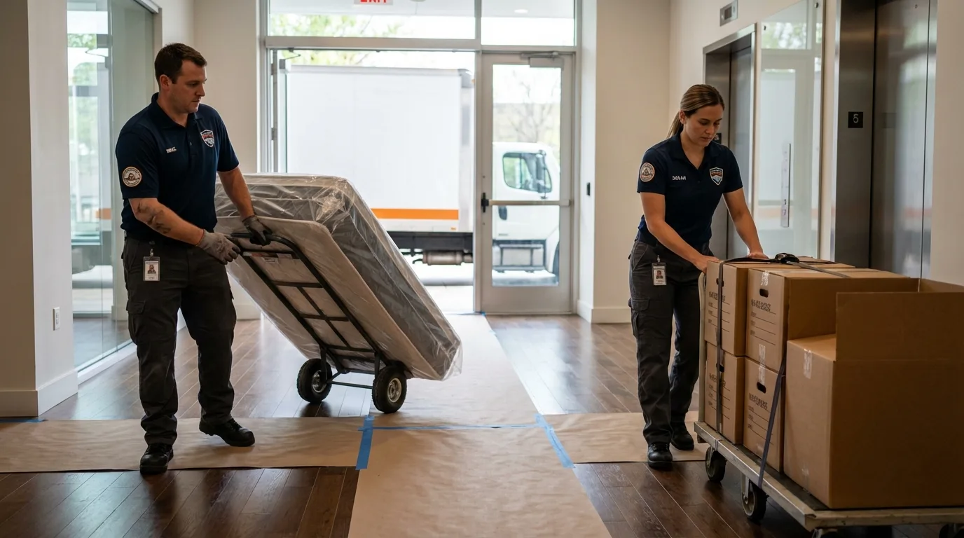 Professional apartment movers loading elevator in Naugatuck, CT